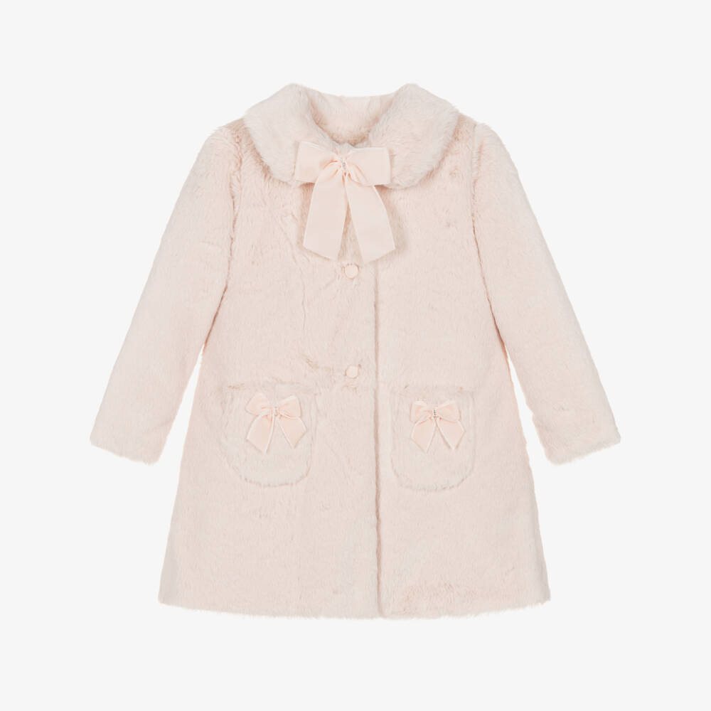 Piccola Speranza-Girls Plush Pink Long Coat | Childrensalon Outlet