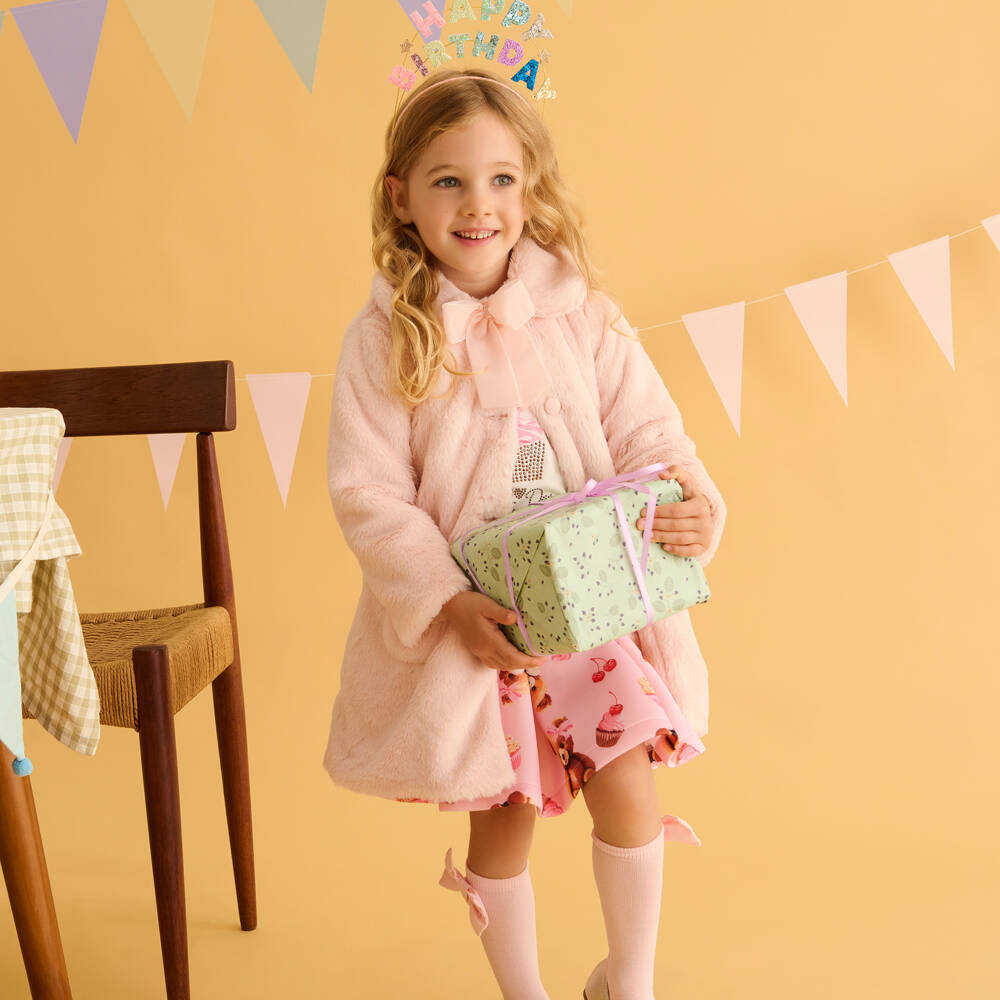 Piccola Speranza-Girls Plush Pink Long Coat | Childrensalon Outlet