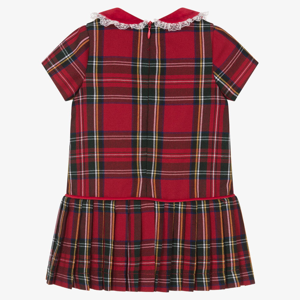 Piccola Speranza-فستان بياقة مزيج فيسكوز تويل تارتان لون أحمر | Childrensalon Outlet