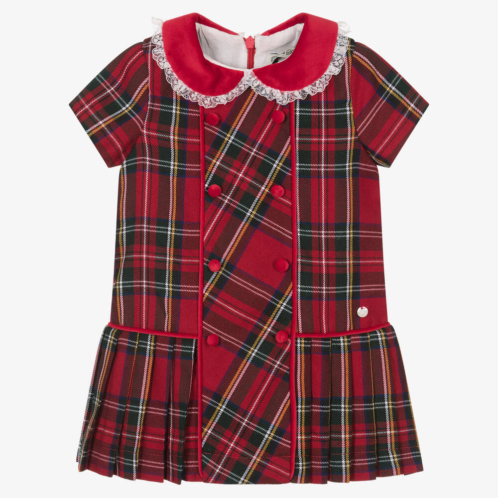 Piccola Speranza - Girls Red Collared Tartan Dress | Childrensalon