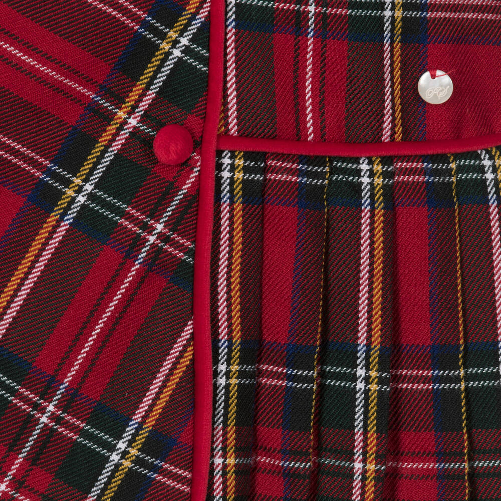 Piccola Speranza-فستان بياقة مزيج فيسكوز تويل تارتان لون أحمر | Childrensalon Outlet