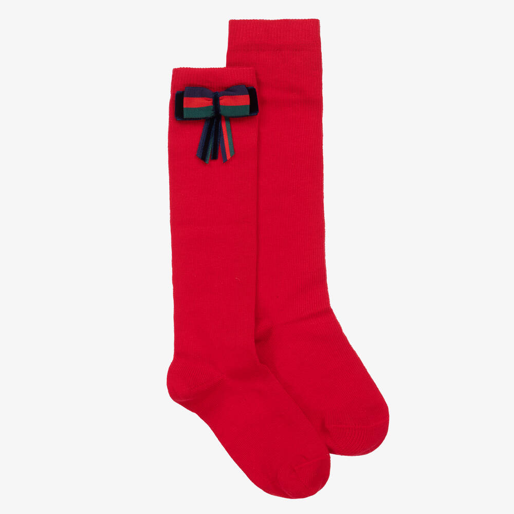Piccola Speranza - Girls Red Cotton Bow Socks | Childrensalon