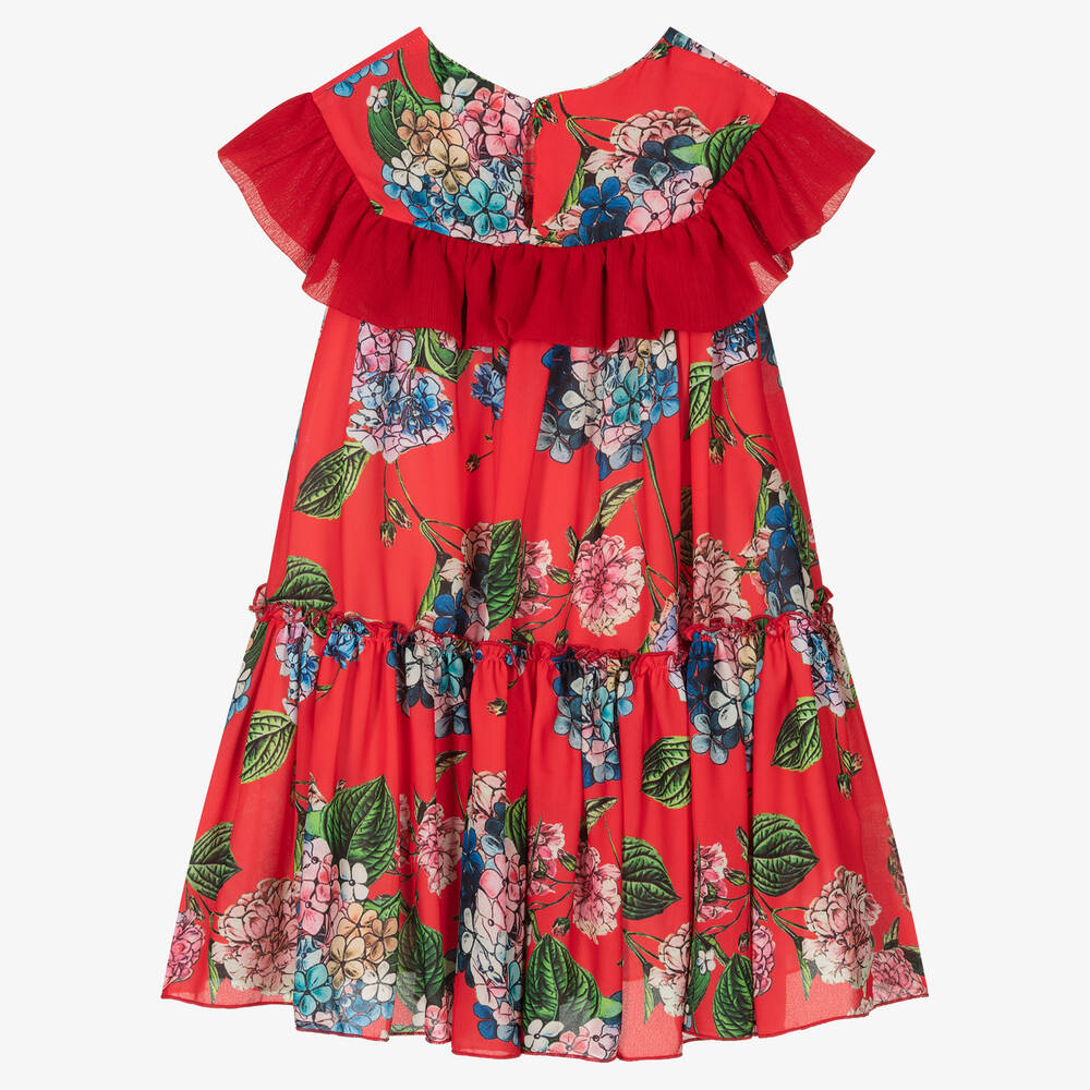 Piccola Speranza-Girls Red Floral Chiffon Dress | Childrensalon Outlet