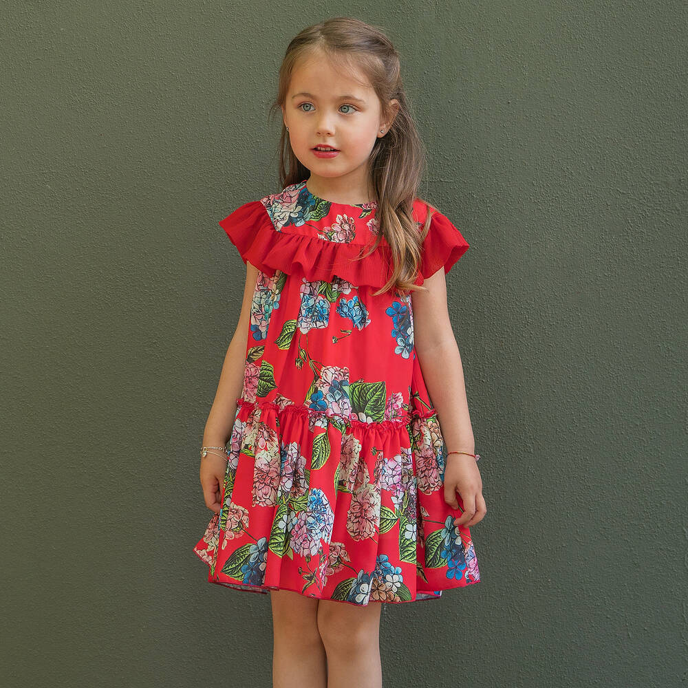 Piccola Speranza-Girls Red Floral Chiffon Dress | Childrensalon Outlet