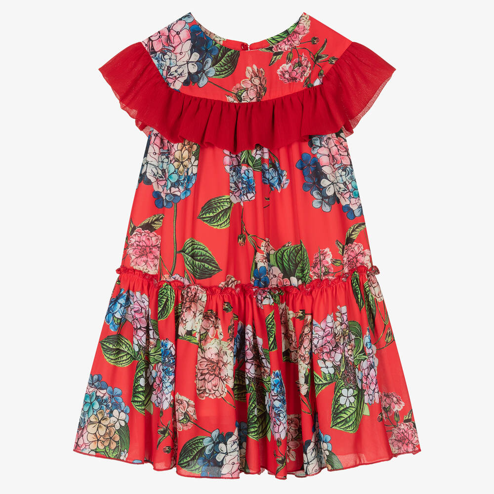 Piccola Speranza - Rotes geblümtes Chiffonkleid | Childrensalon