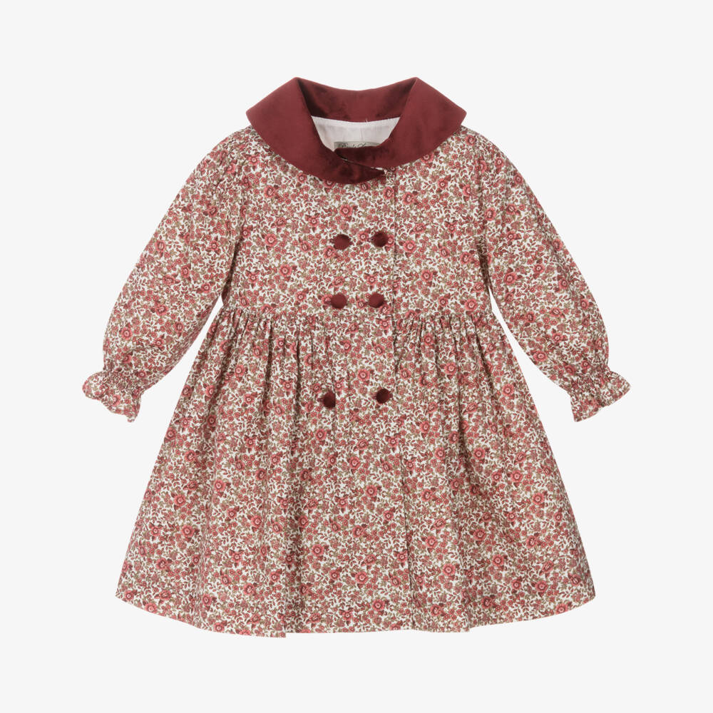 Piccola Speranza-فستان قطني بورجوندي مزين بالزهور للبنات | Childrensalon Outlet