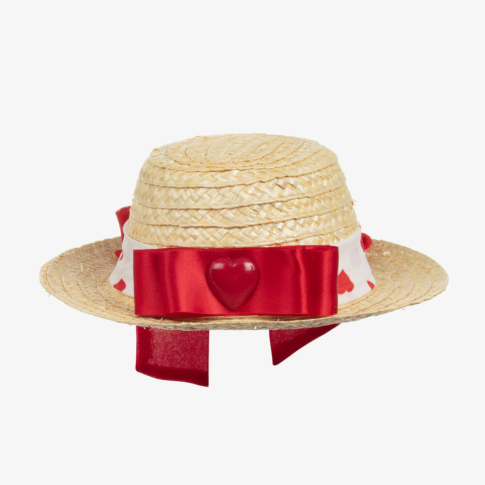 Girls Red Ribbon Straw Hat