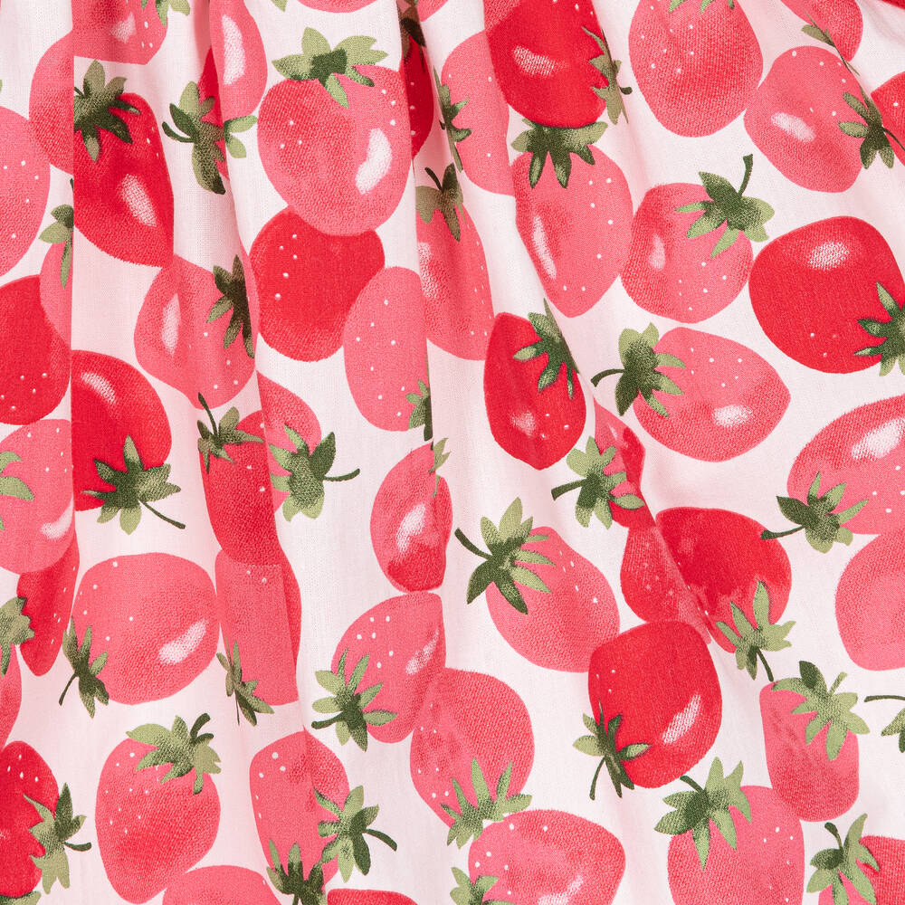 Piccola Speranza-Girls Red Strawberry Print Cotton Dress | Childrensalon Outlet