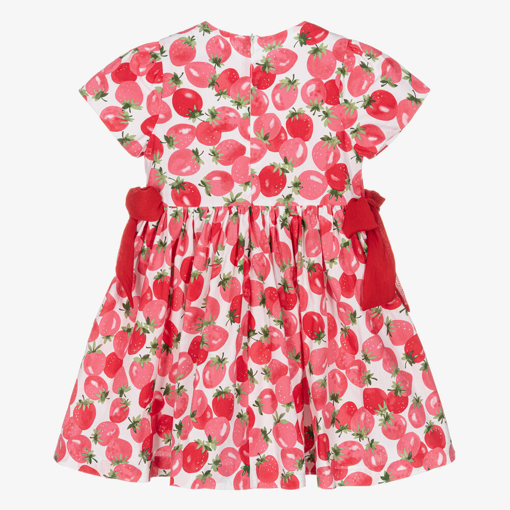 Piccola Speranza-Girls Red Strawberry Print Cotton Dress | Childrensalon Outlet