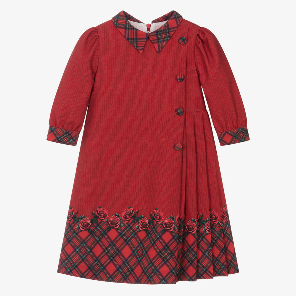 Piccola Speranza-فستان بناتي أحمر بتصميم الترتان للاحتفالات | Childrensalon Outlet