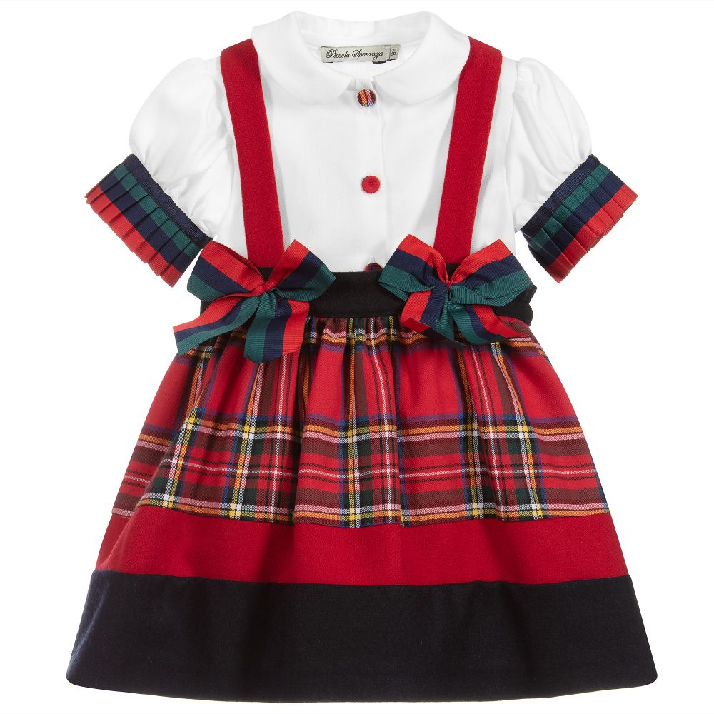 Piccola Speranza - Girls Red Tartan Skirt Set | Childrensalon