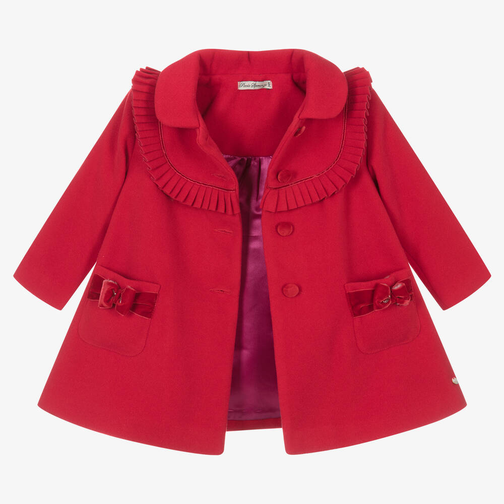 Piccola Speranza-Girls Red Traditional Pleated Coat | Childrensalon Outlet