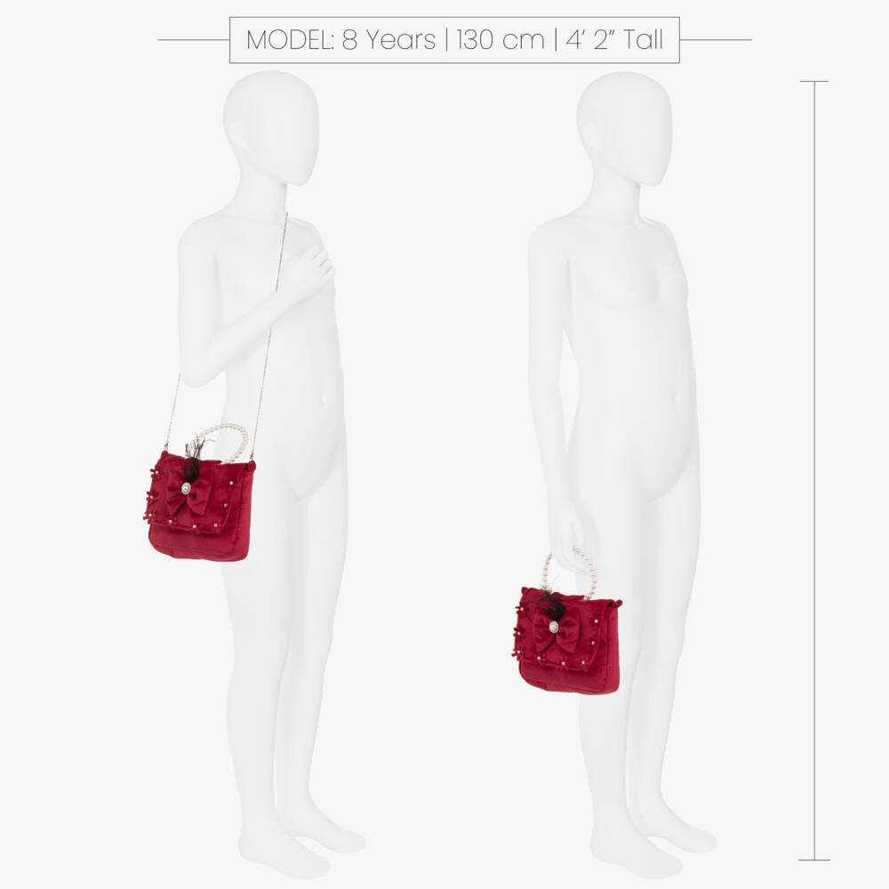 Piccola Speranza-Girls Red Velvet & Black Feathers Handbag (19cm) | Childrensalon Outlet