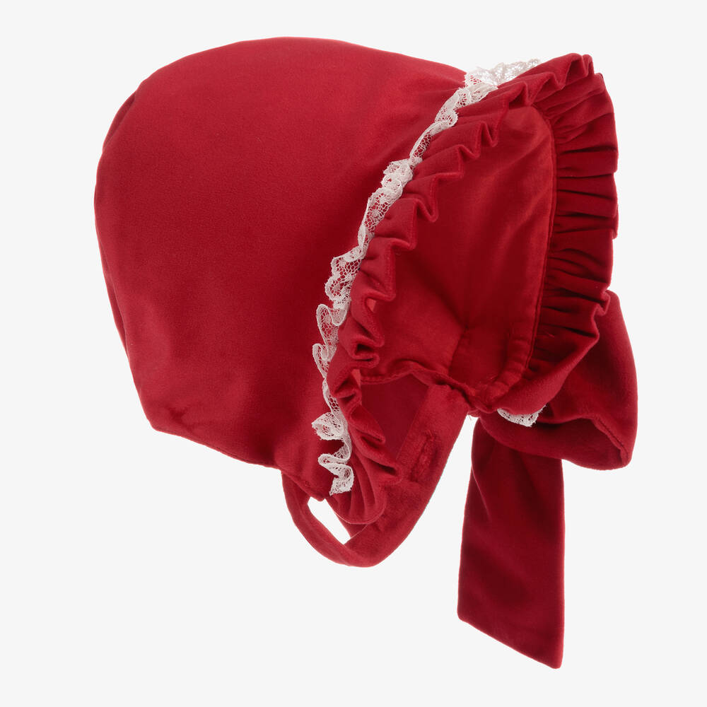 Piccola Speranza - قبعة بونيه قطن مخمل لون أحمر للمولودات | Childrensalon