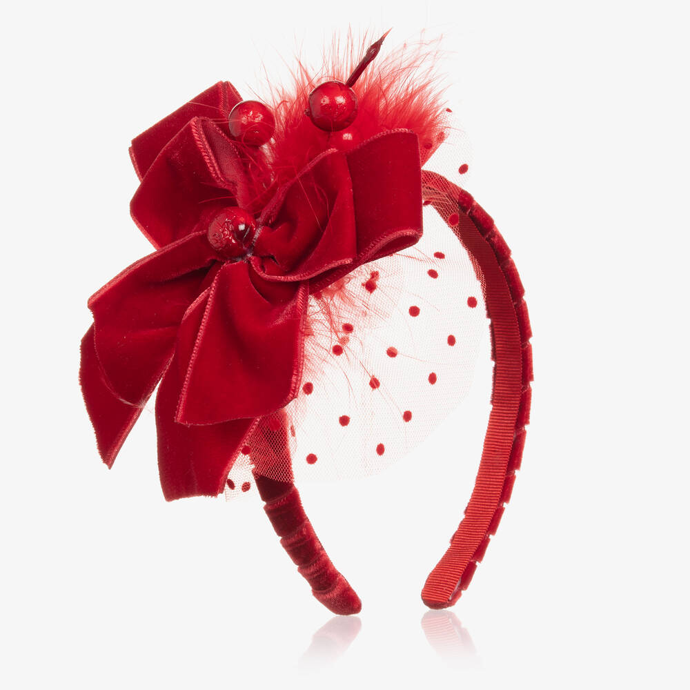 Piccola Speranza - Serre-tête rouge en velours à nœud | Childrensalon