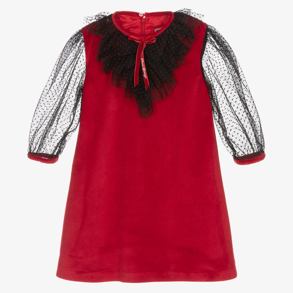 Piccola Speranza - Girls Red Velvet Dress | Childrensalon