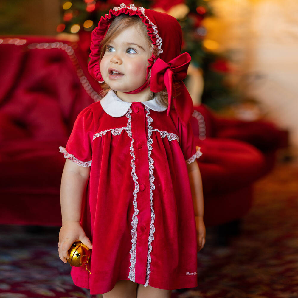 Piccola Speranza Girls Red Velvet Dress Childrensalon Outlet