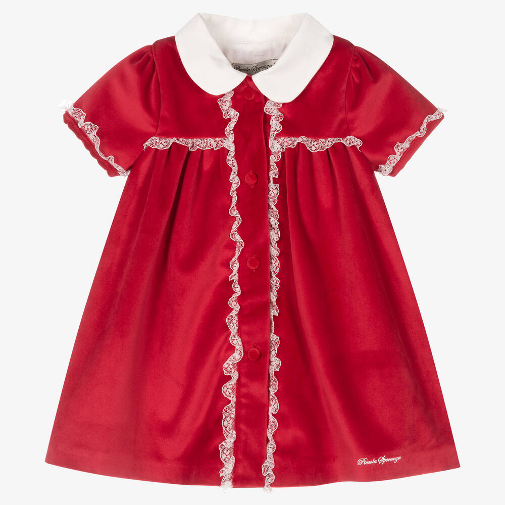Piccola Speranza - Girls Red Velvet Dress | Childrensalon