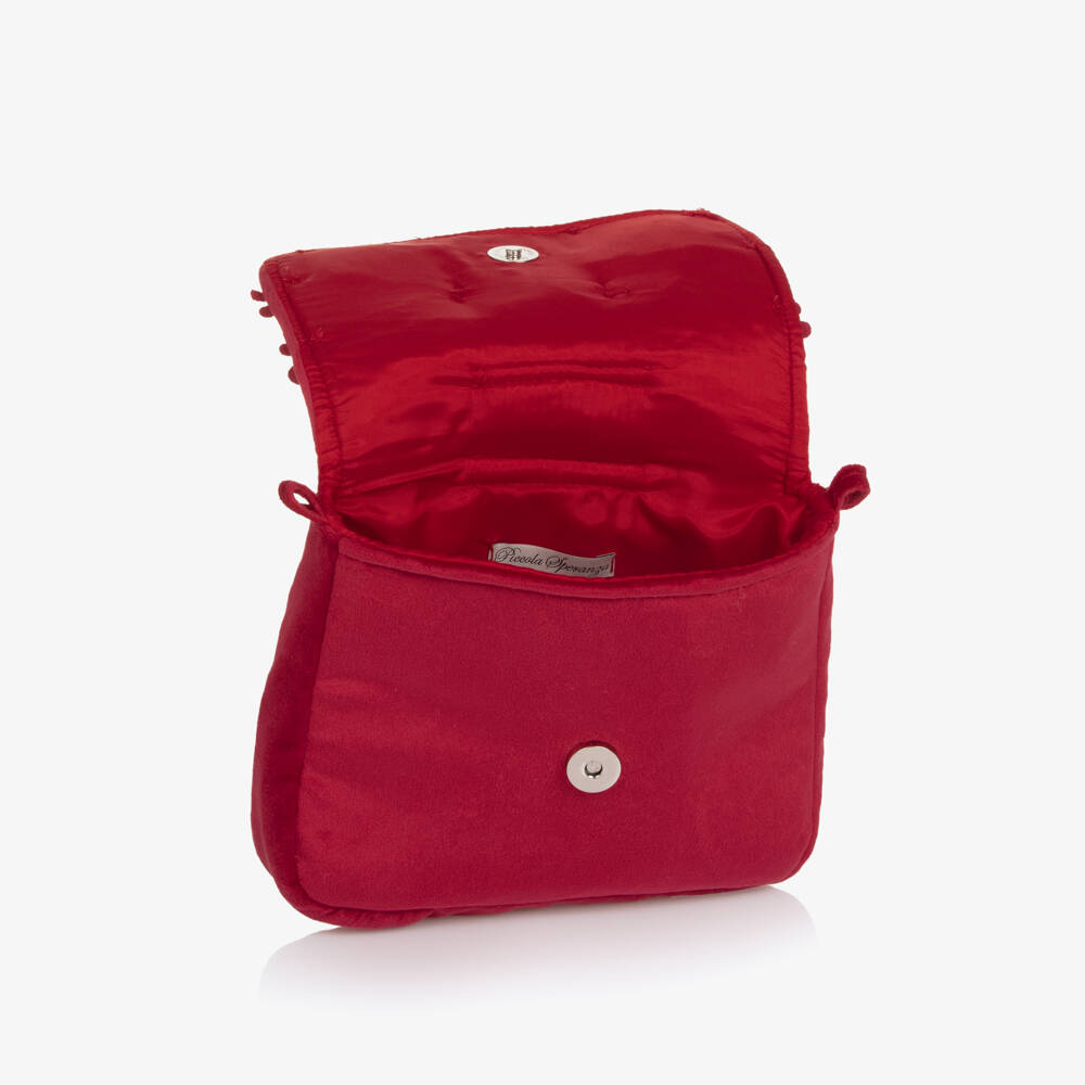 Piccola Speranza-Girls Red Velvet Feathered Handbag | Childrensalon Outlet