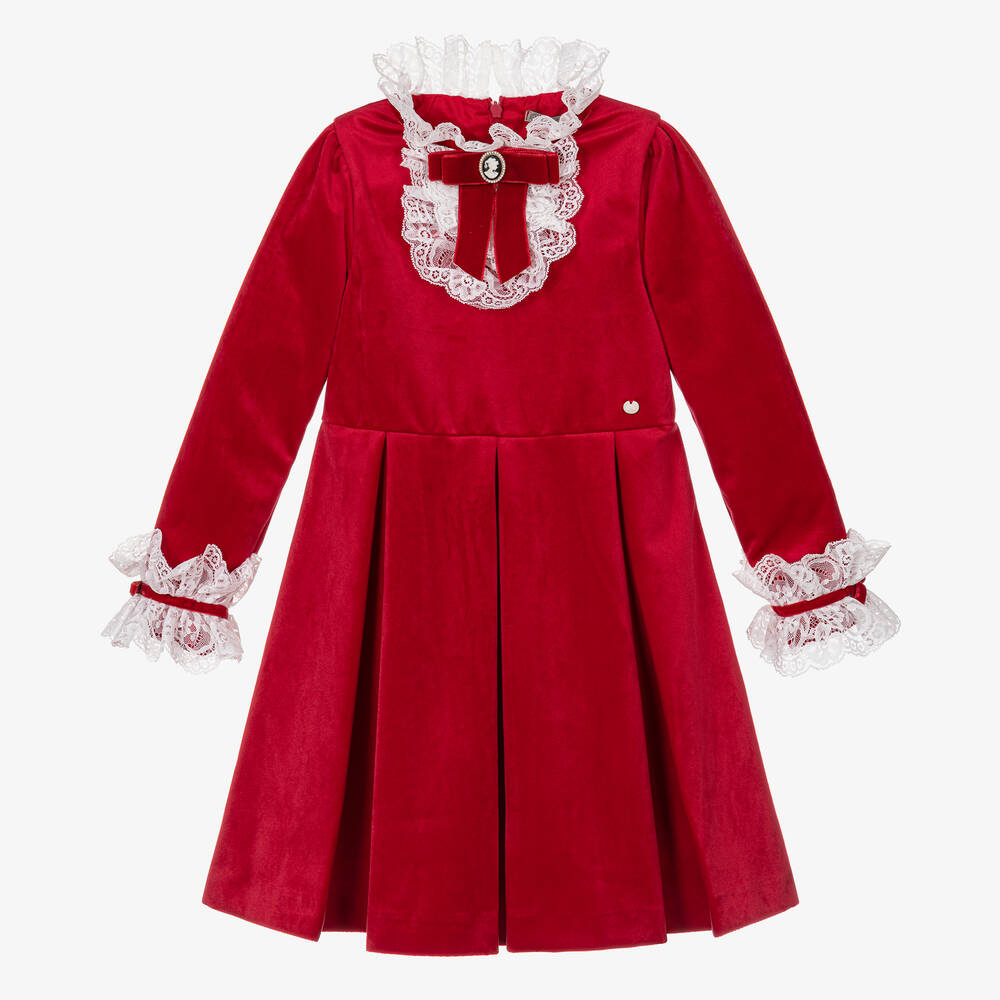 Piccola Speranza - Girls Red Velvet Pleated Dress | Childrensalon