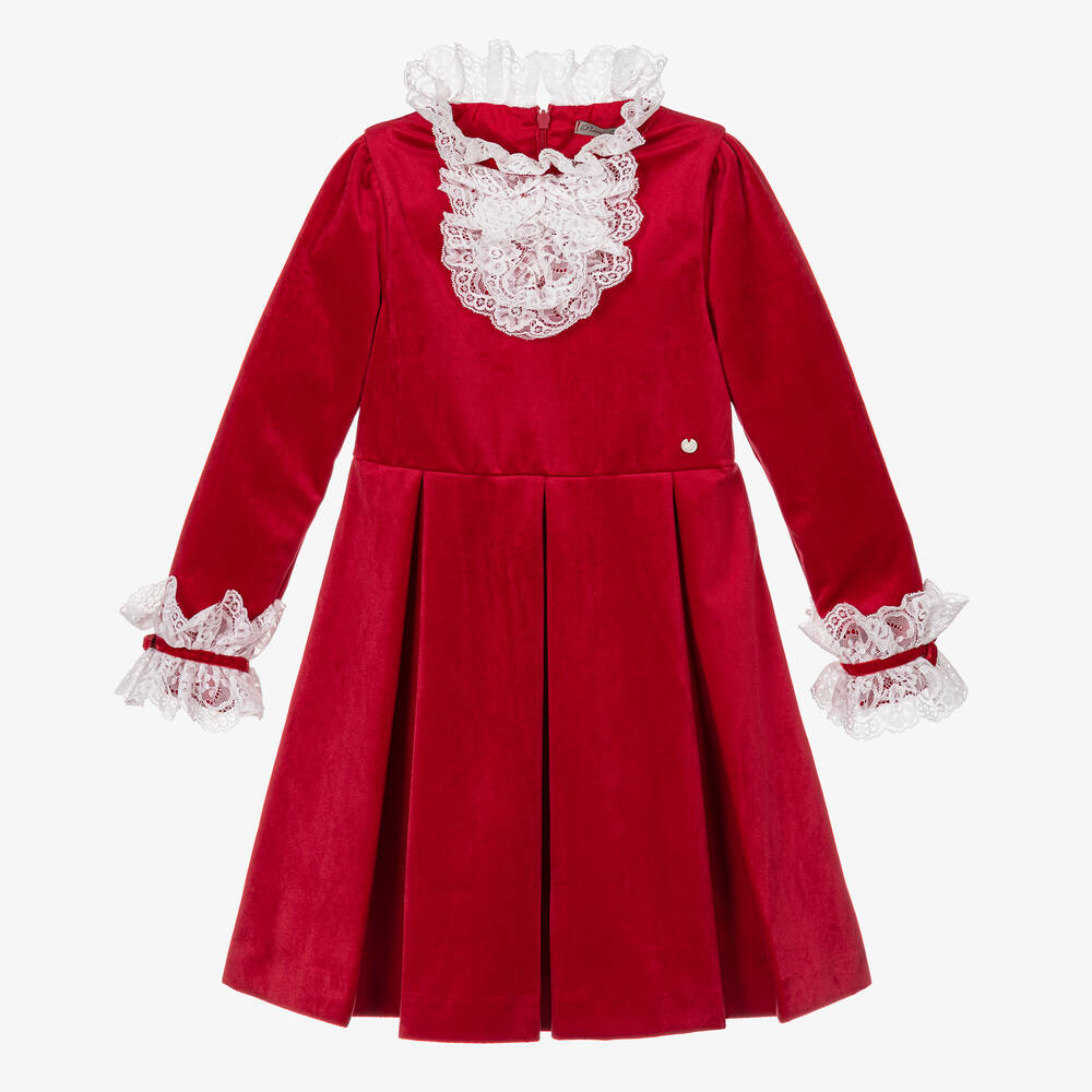 Piccola Speranza-Girls Red Velvet Pleated Dress | Childrensalon Outlet