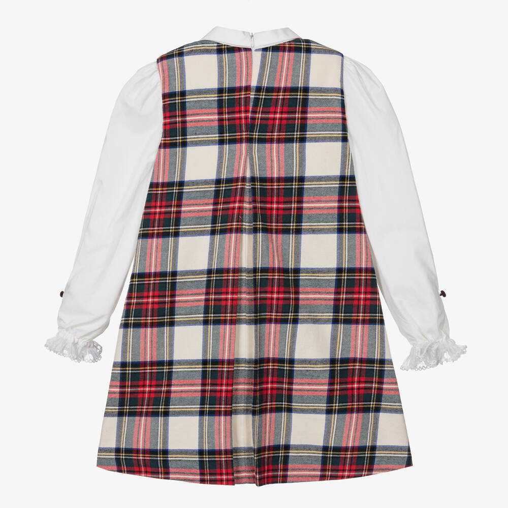 Piccola Speranza-Girls Red & White Cotton Tartan Dress | Childrensalon Outlet