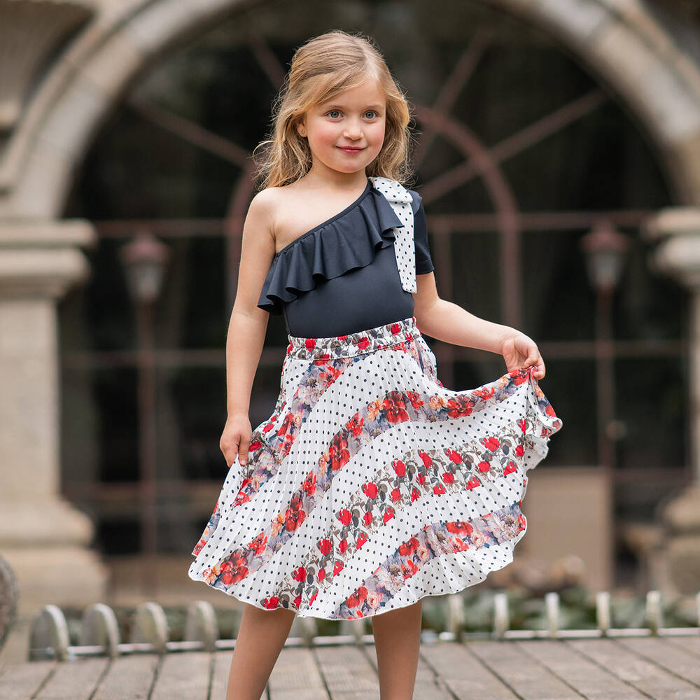 Piccola Speranza-Girls Red & White Floral Skirt | Childrensalon Outlet