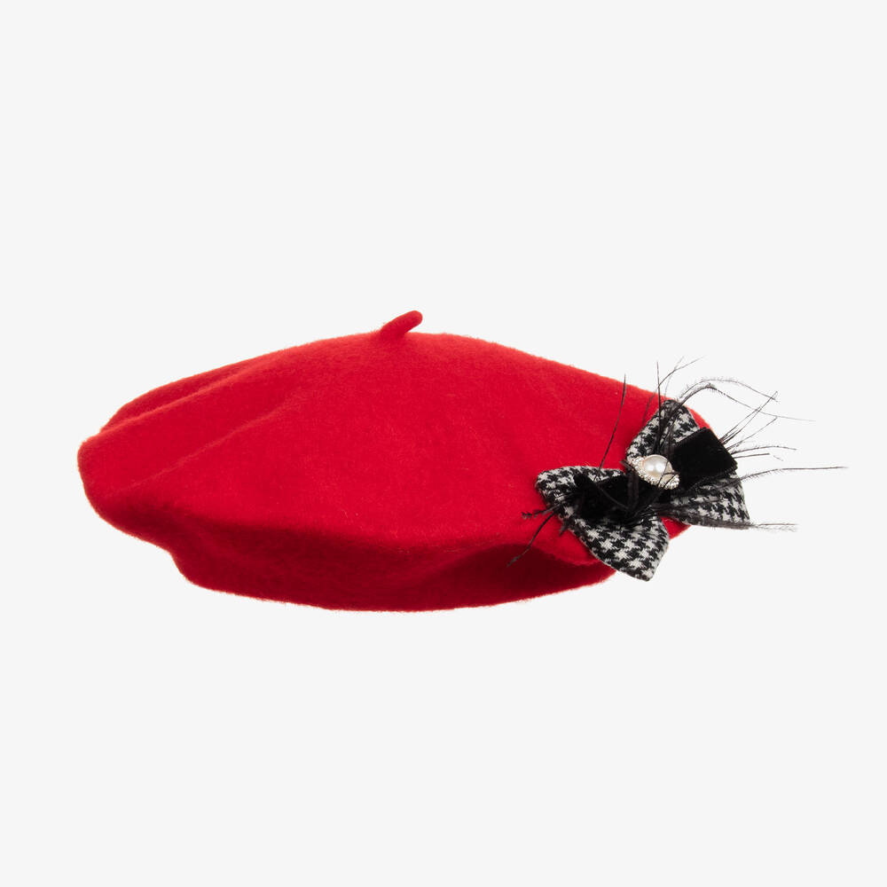 Piccola Speranza-Girls Red Wool Bow Beret | Childrensalon Outlet