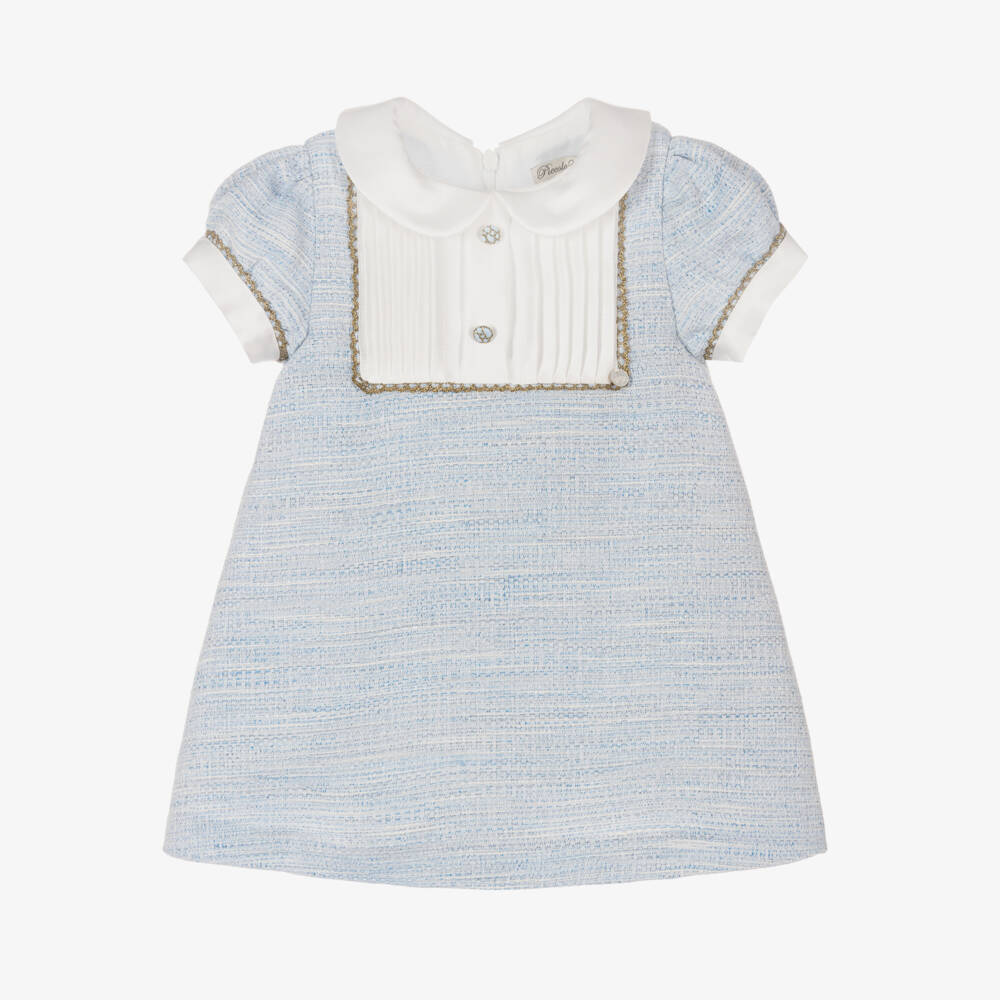 Piccola Speranza-Girls Satin-Trimmed Blue Dress | Childrensalon Outlet