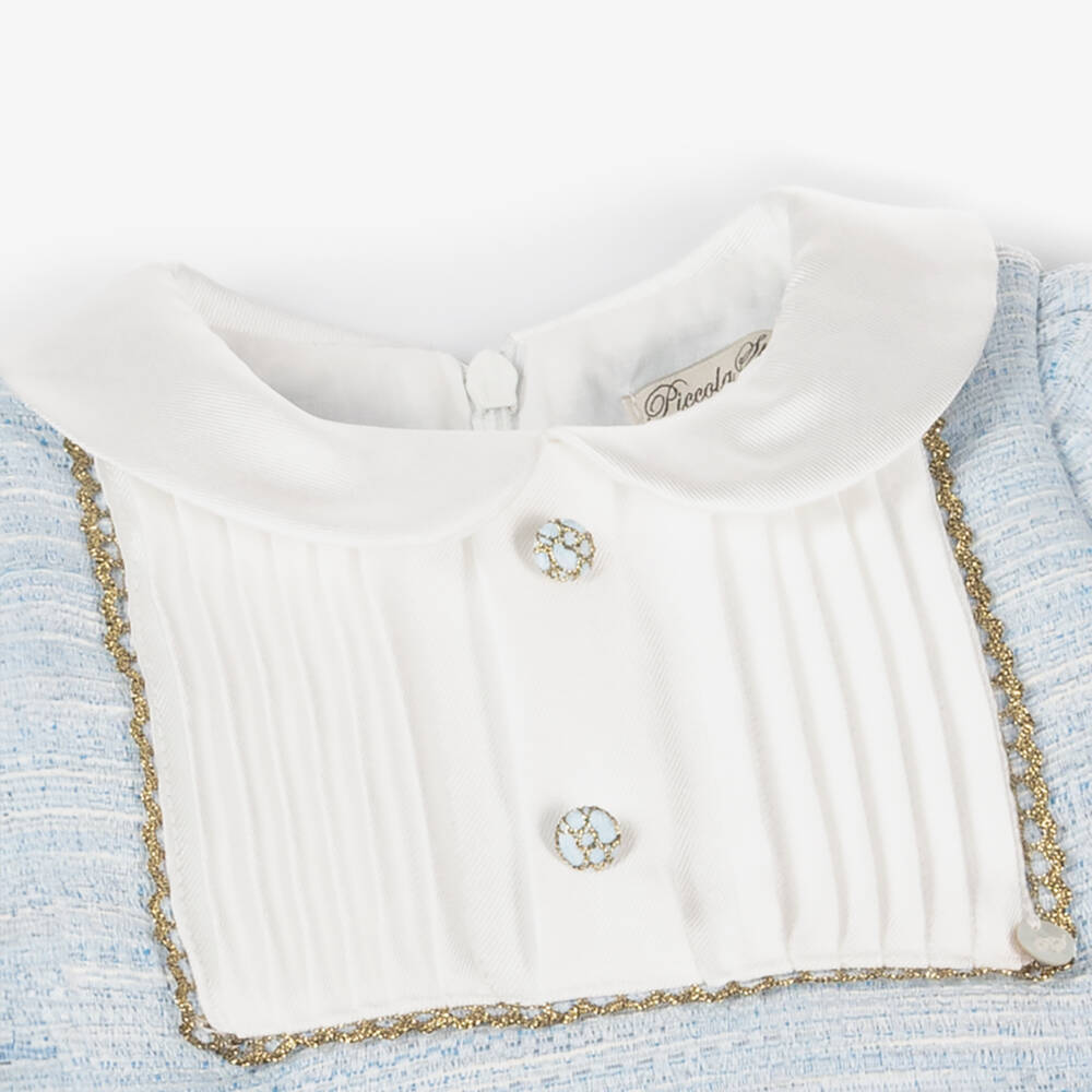 Piccola Speranza-Girls Satin-Trimmed Blue Dress | Childrensalon Outlet