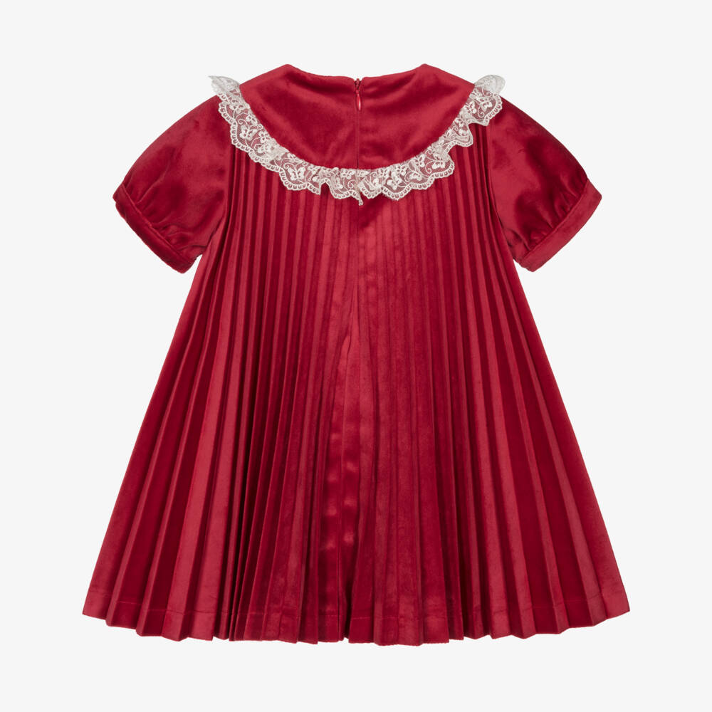 Piccola Speranza-Girls Scarlet Velvet Pleated Dress | Childrensalon Outlet