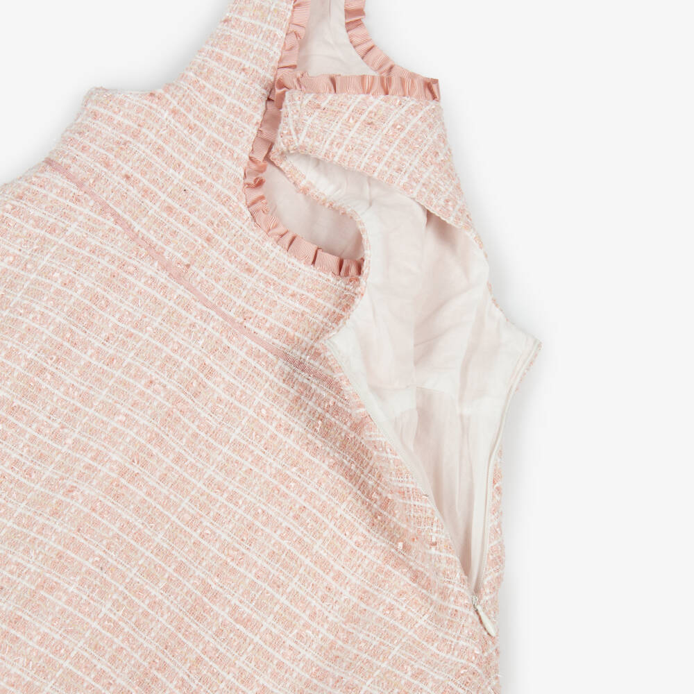 Piccola Speranza-Girls Shimmery Pink Tweed Pinafore Dress Set | Childrensalon Outlet