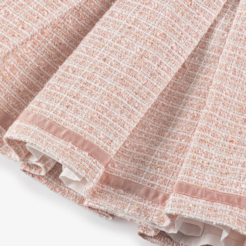 Piccola Speranza-Girls Shimmery Pink Tweed Skirt with Box Pleats | Childrensalon Outlet