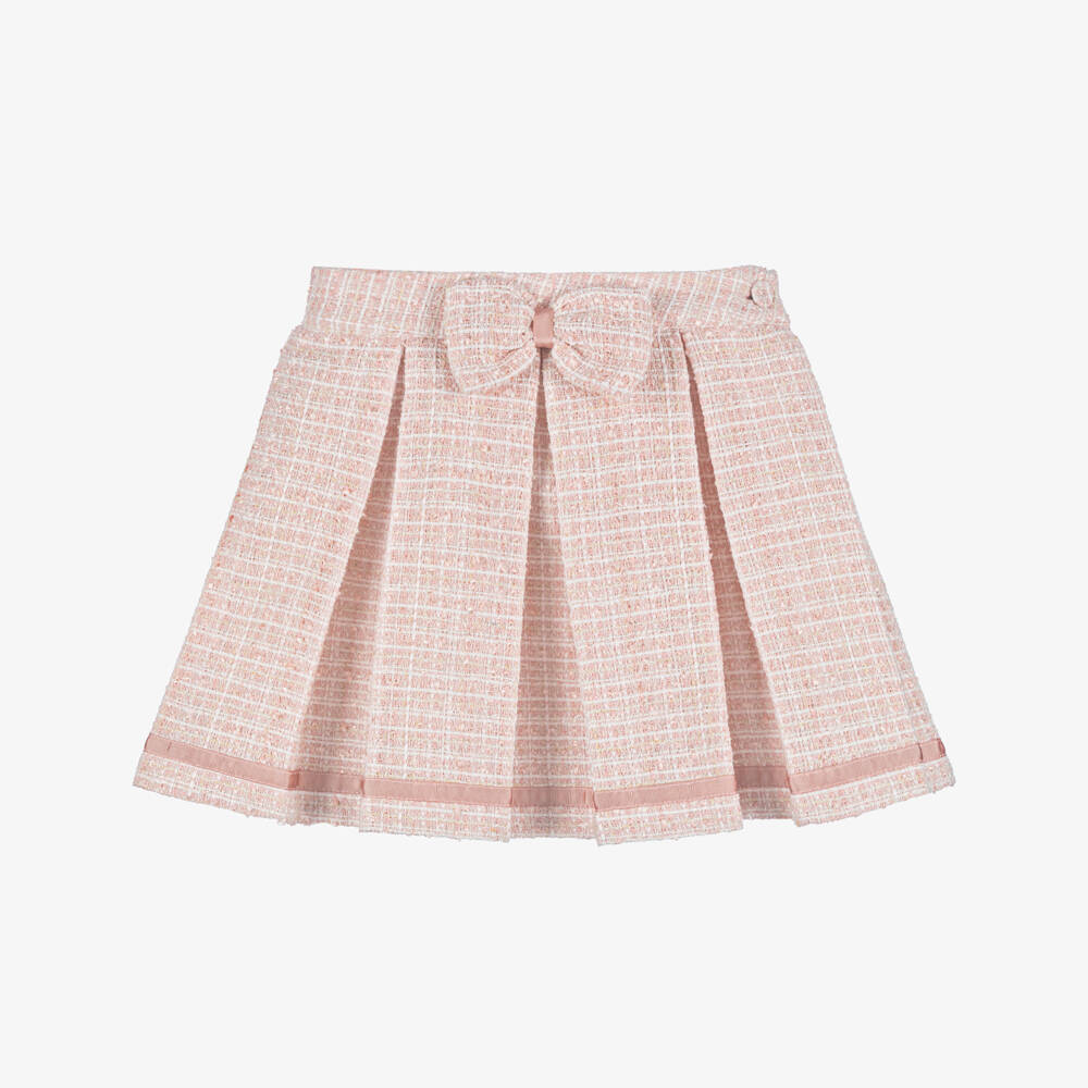 Piccola Speranza-Girls Shimmery Pink Tweed Skirt with Box Pleats | Childrensalon Outlet