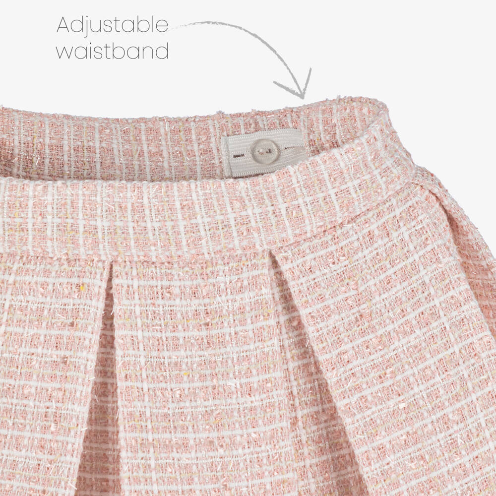 Piccola Speranza-Girls Shimmery Pink Tweed Skirt with Box Pleats | Childrensalon Outlet