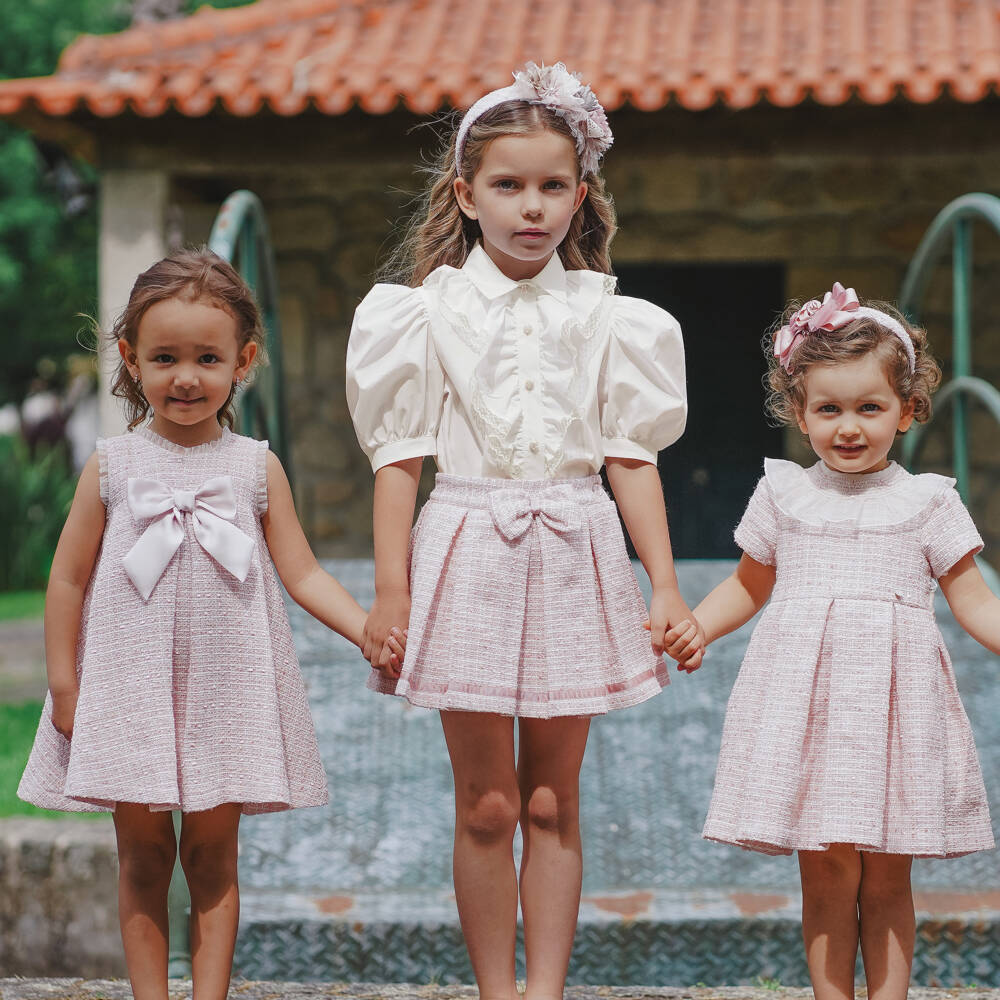 Piccola Speranza-Girls Shimmery Pink Tweed Skirt with Box Pleats | Childrensalon Outlet