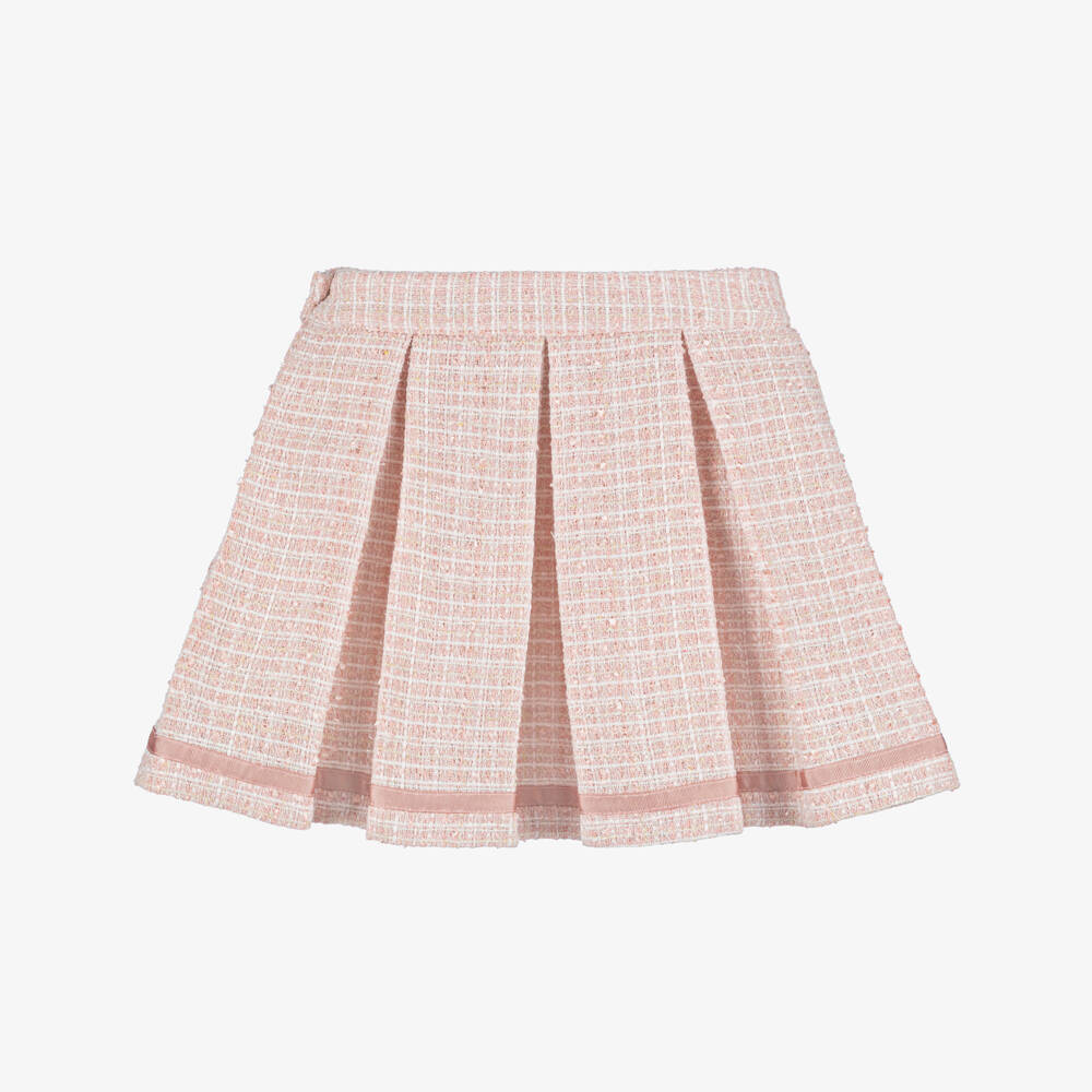 Piccola Speranza-Girls Shimmery Pink Tweed Skirt with Box Pleats | Childrensalon Outlet