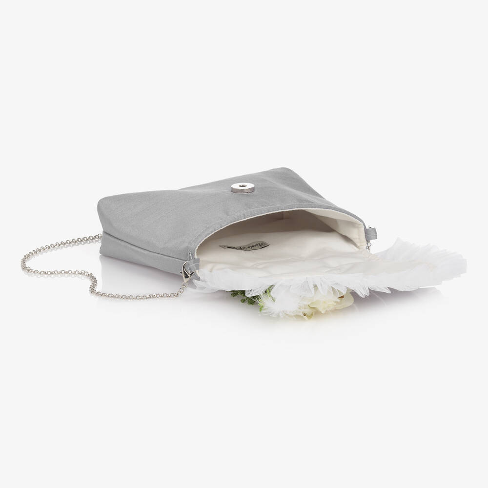 Piccola Speranza-Girls Silver Flower Handbag (21cm) | Childrensalon Outlet