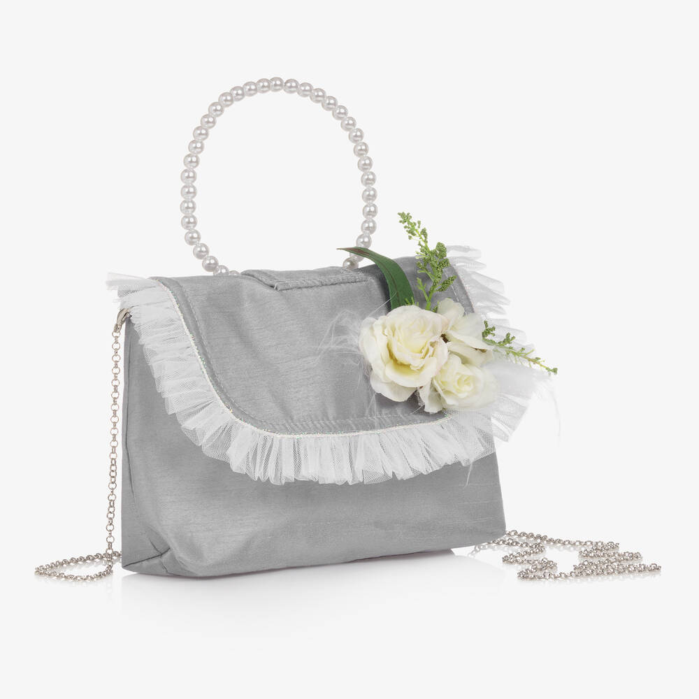 Piccola Speranza-Girls Silver Flower Handbag (21cm) | Childrensalon Outlet