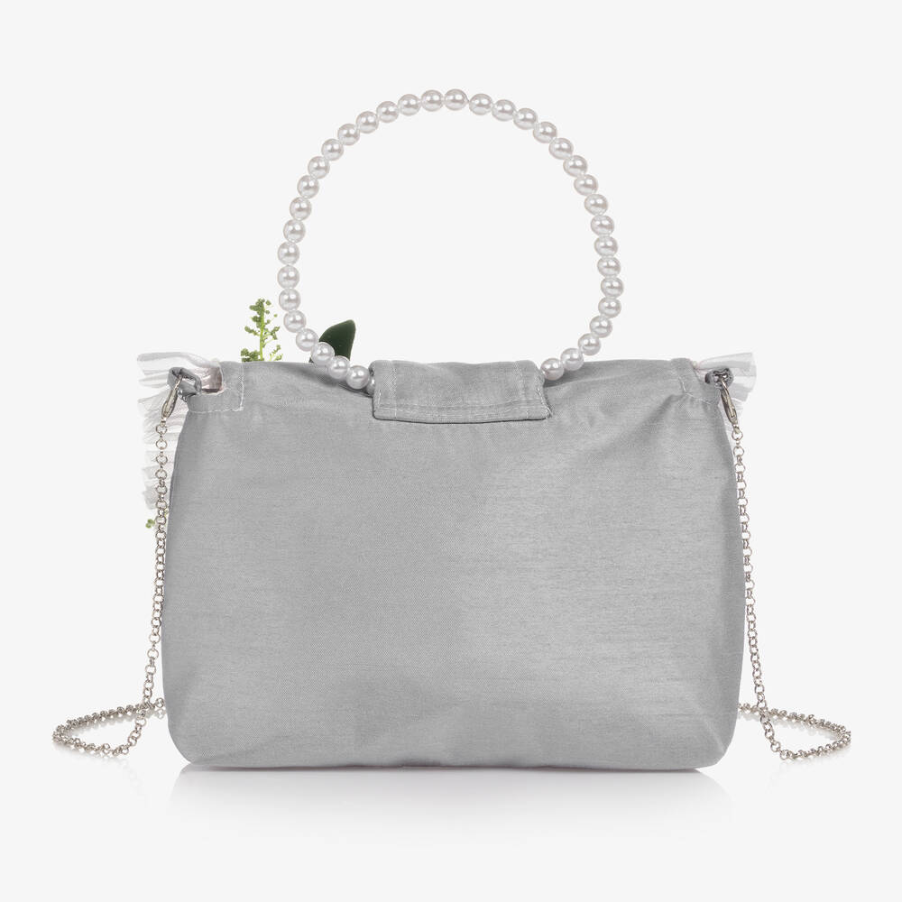 Piccola Speranza-Girls Silver Flower Handbag (21cm) | Childrensalon Outlet