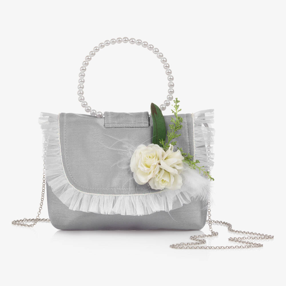 Piccola Speranza - Серебристая сумочка с цветами (21см) | Childrensalon