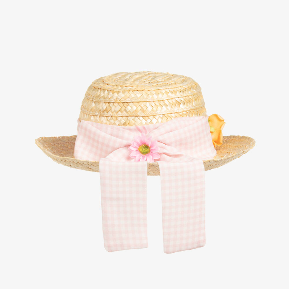 Piccola Speranza-Girls Sun Hat with Pink Bow | Childrensalon Outlet
