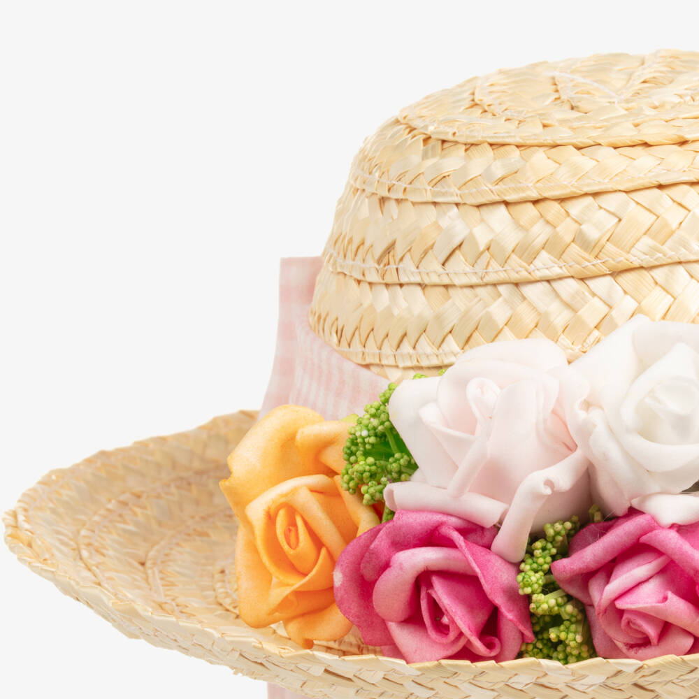 Piccola Speranza-Girls Sun Hat with Pink Bow | Childrensalon Outlet