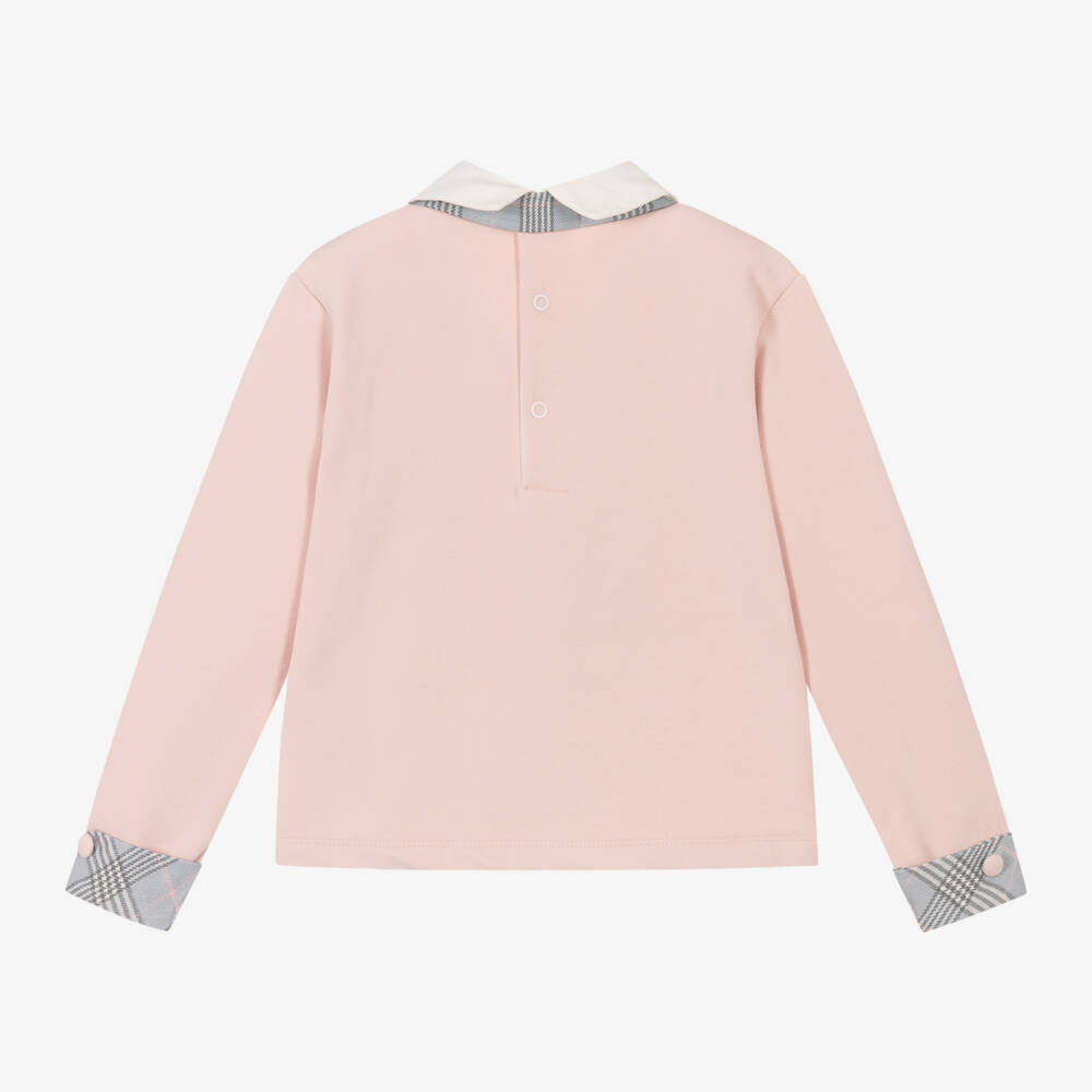 Piccola Speranza-سويتشيرت بفيونكة تارتان قطن لون زهري | Childrensalon Outlet