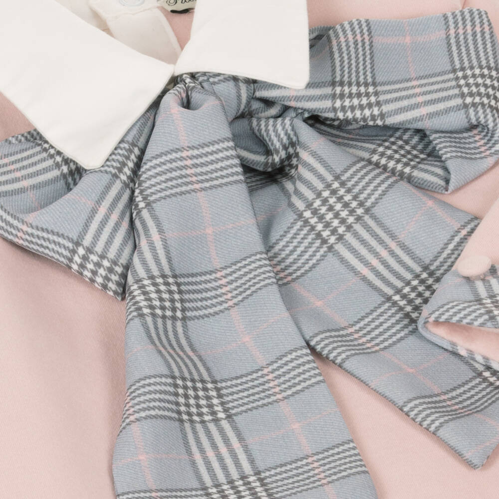 Piccola Speranza-سويتشيرت بفيونكة تارتان قطن لون زهري | Childrensalon Outlet