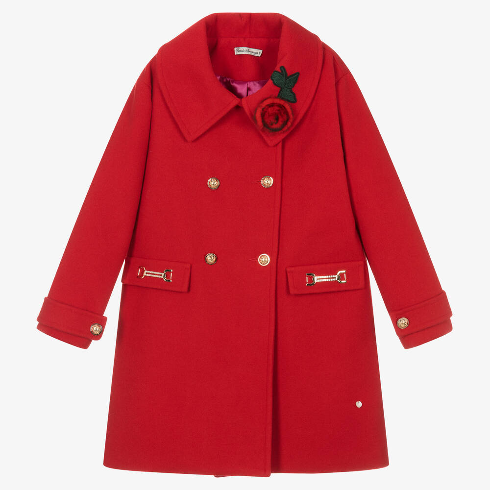 Piccola Speranza - Красное классическое пальто с цветком | Childrensalon