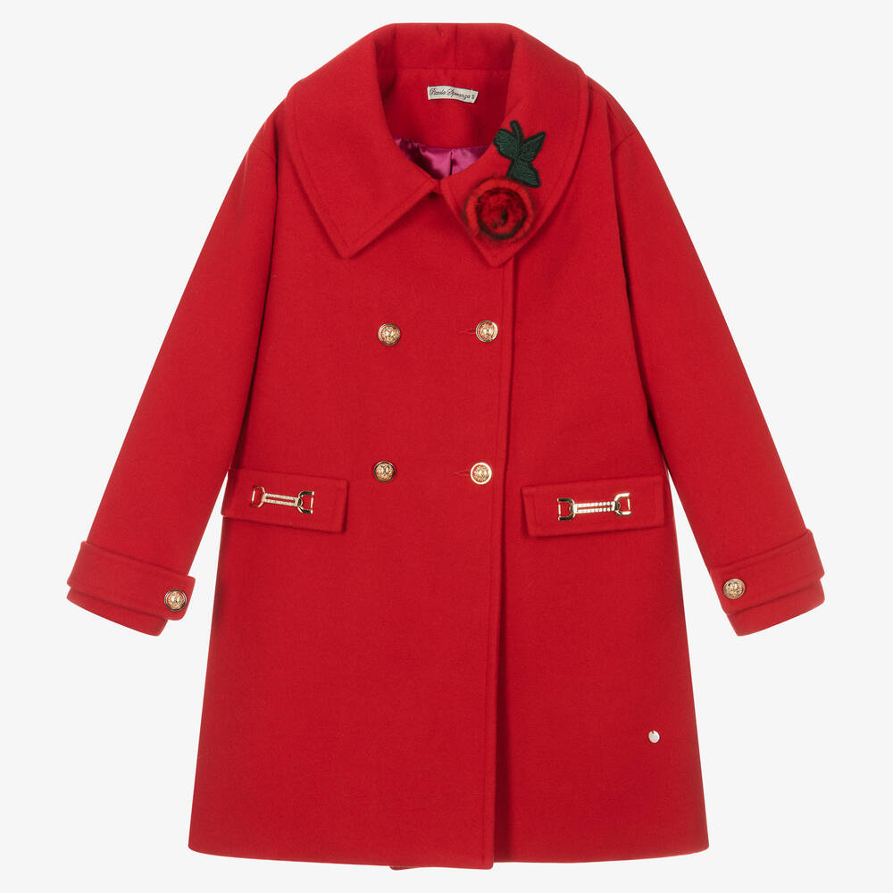 Piccola Speranza - Manteau rétro fleuri rouge Fille | Childrensalon