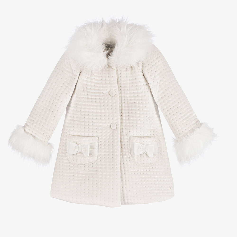 Piccola Speranza-Girls Velvet Coat with Faux Fur | Childrensalon Outlet