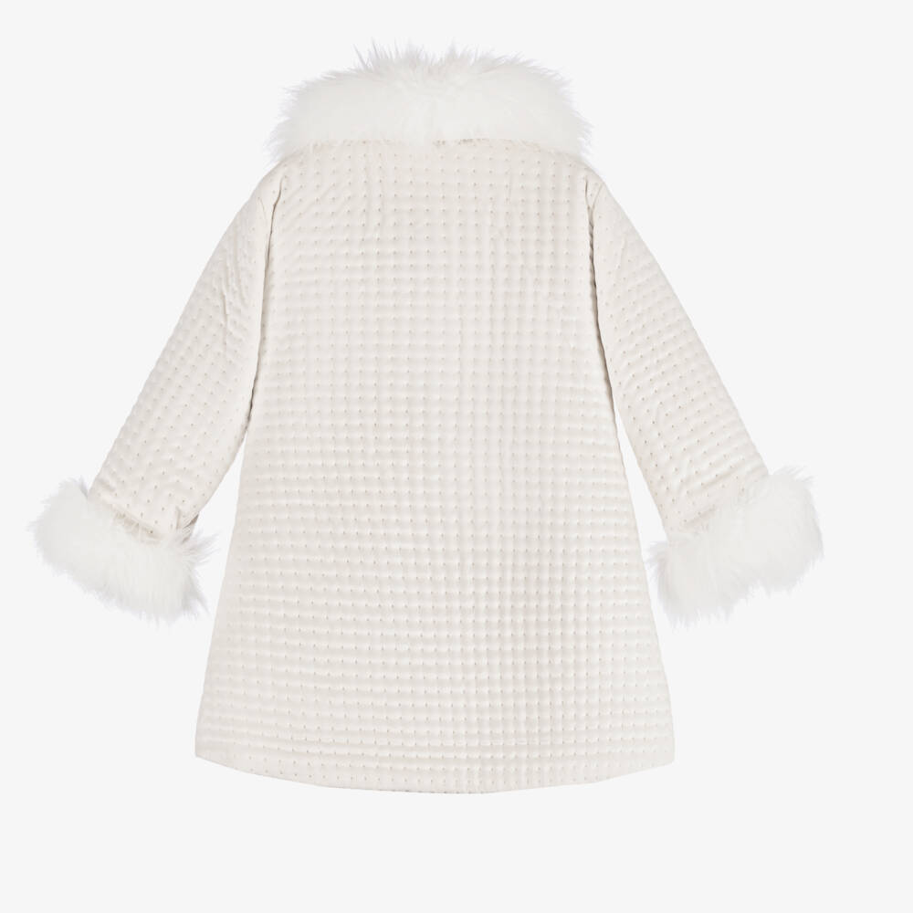 Piccola Speranza-Girls Velvet Coat with Faux Fur | Childrensalon Outlet