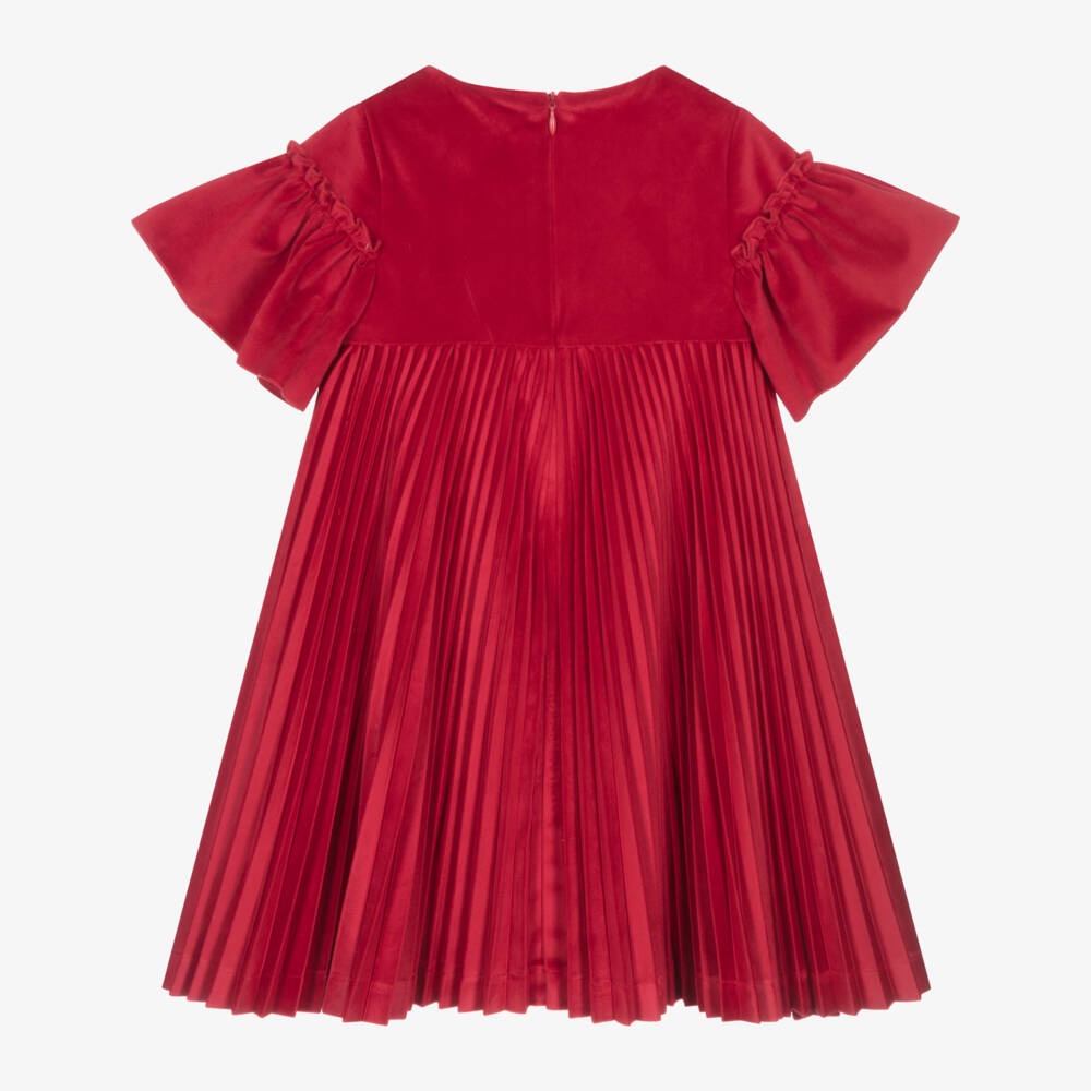 Piccola Speranza-فستان بكسرات مخمل لون أحمر | Childrensalon Outlet